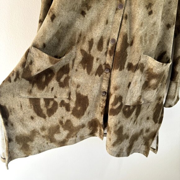 LOGO Lori Goldstein Shacket Shirt S Tunic Hoodie Sweatshirt Tie Dye Brown Button - Picture 3 of 9